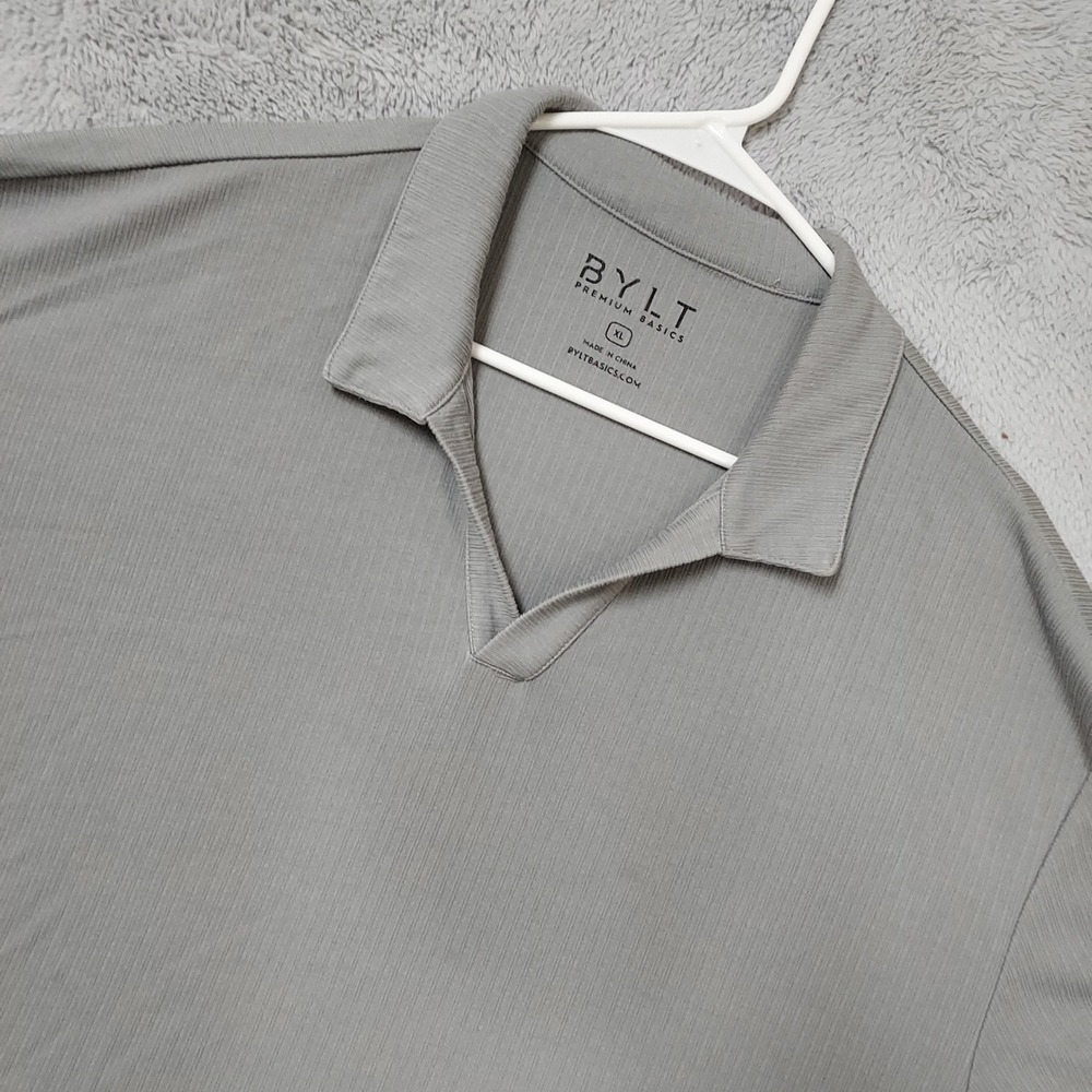 BYLT Polo Shirt Mens XL Johnny Collar Textured Ribbed Short Sleeve Grey Golf